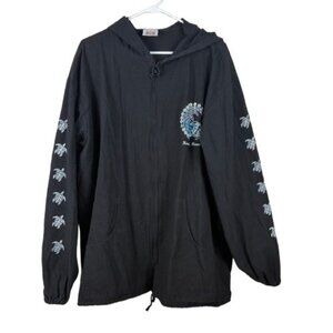 VTG  90s Yachtclub Kauai Hawaii Sea Turtle Lightewight Hooded Jacket 2XL Preppy